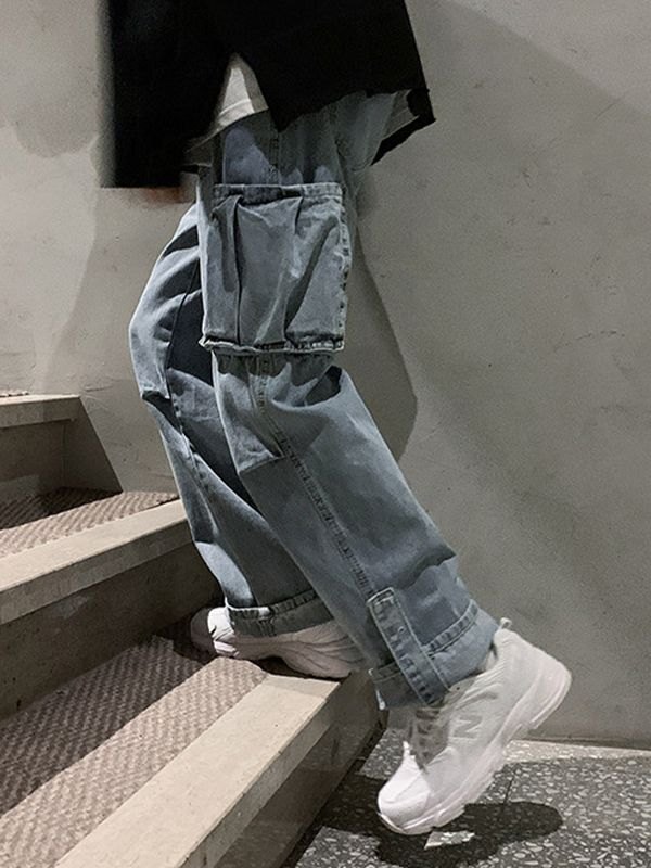 Lose Jeans mit gewaschenem Taschenaufnäher für Herren-1