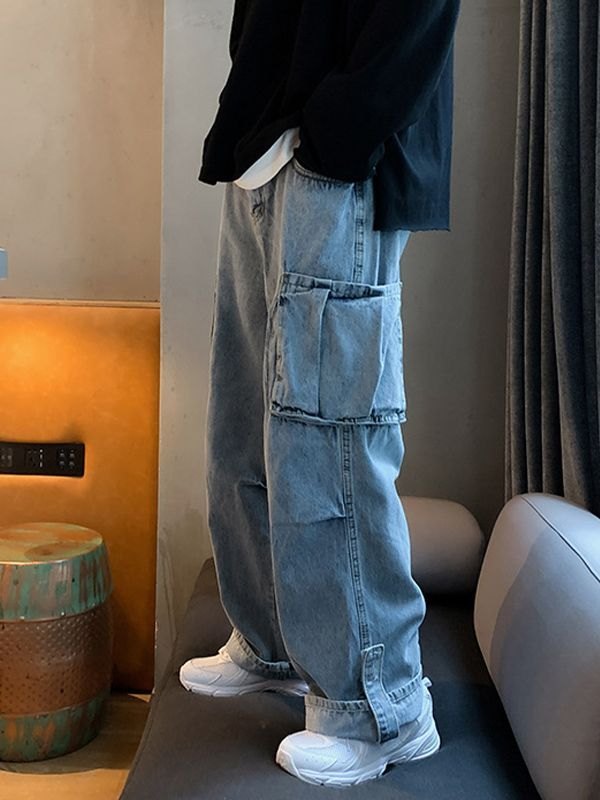 Lose Jeans mit gewaschenem Taschenaufnäher für Herren-5