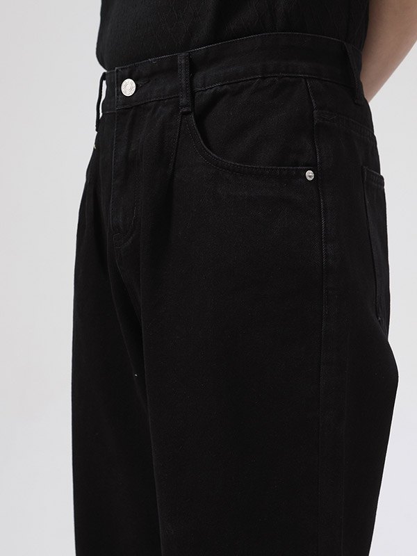 Schwarze gewaschene lockere Herrenjeans-3