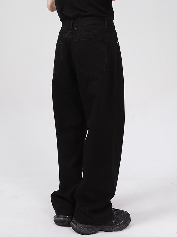 Schwarze gewaschene lockere Herrenjeans-2
