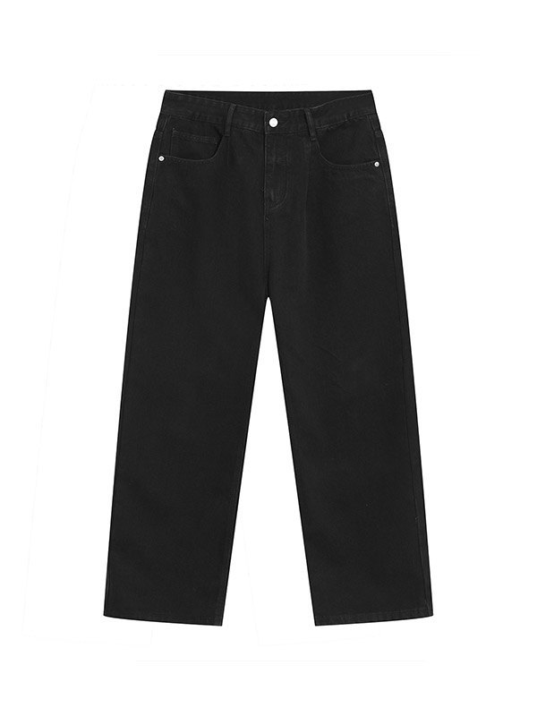 Schwarze gewaschene lockere Herrenjeans-4