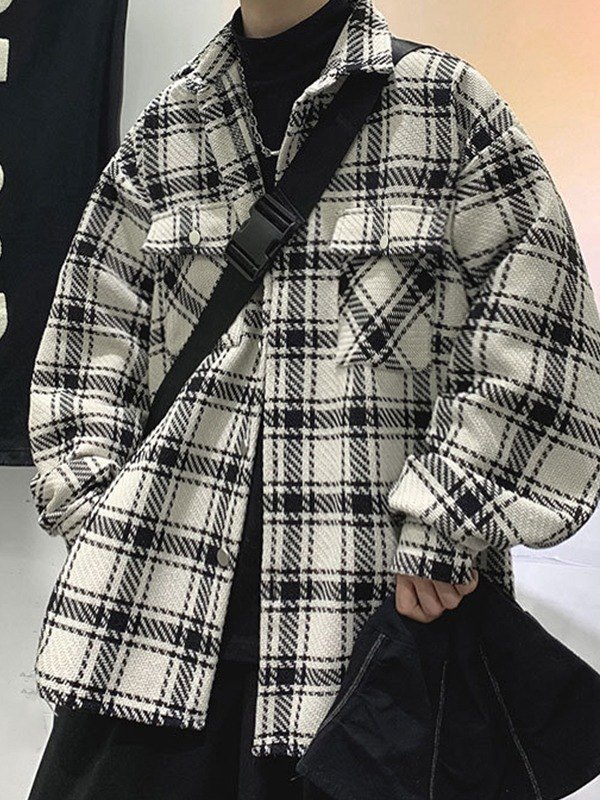 Karierte Langarm-Hemdjacke aus Tweed für Herren-3