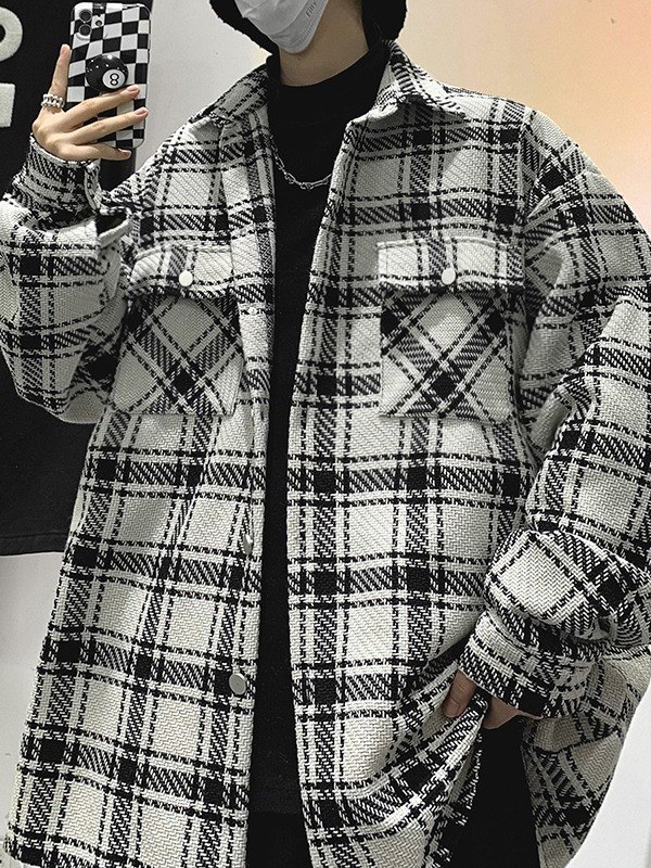 Karierte Langarm-Hemdjacke aus Tweed für Herren-2