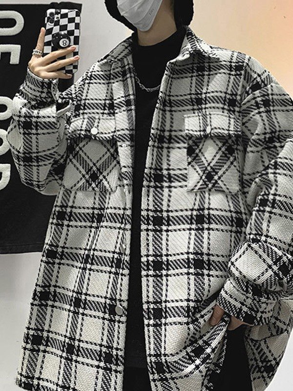 Karierte Langarm-Hemdjacke aus Tweed für Herren-1
