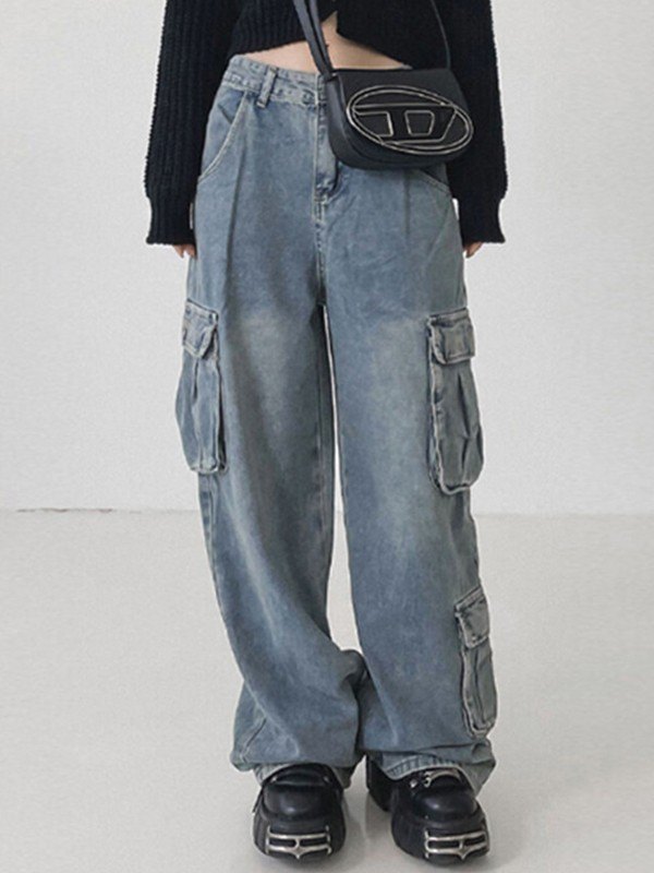 Boyfriend-Fit Cargo-Jeans mit Taschenaufnäher-2