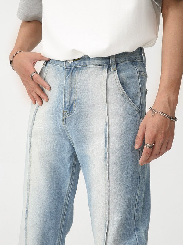 Herren-Jeans mit geradem Bein aus verwaschenem Denim mit Nähten-1