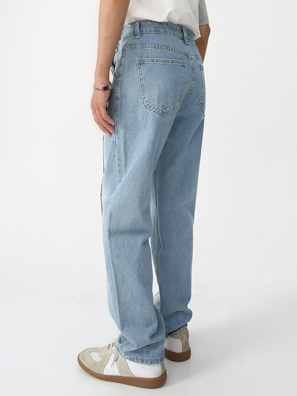 Herren-Jeans mit geradem Bein aus verwaschenem Denim mit Nähten-3