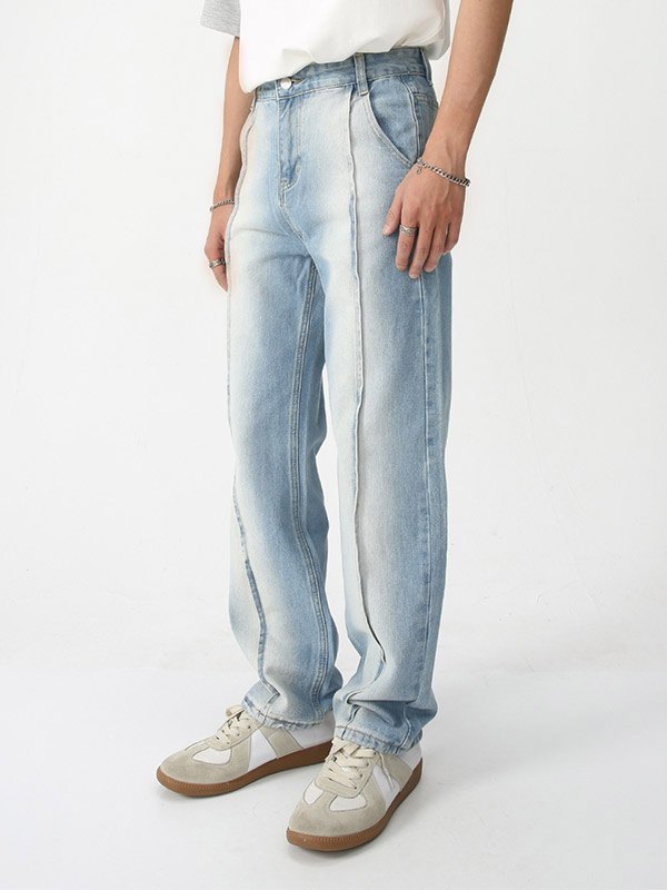 Herren-Jeans mit geradem Bein aus verwaschenem Denim mit Nähten-2