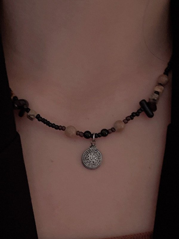 Ethnische Halskette mit Natursteinperlen-1