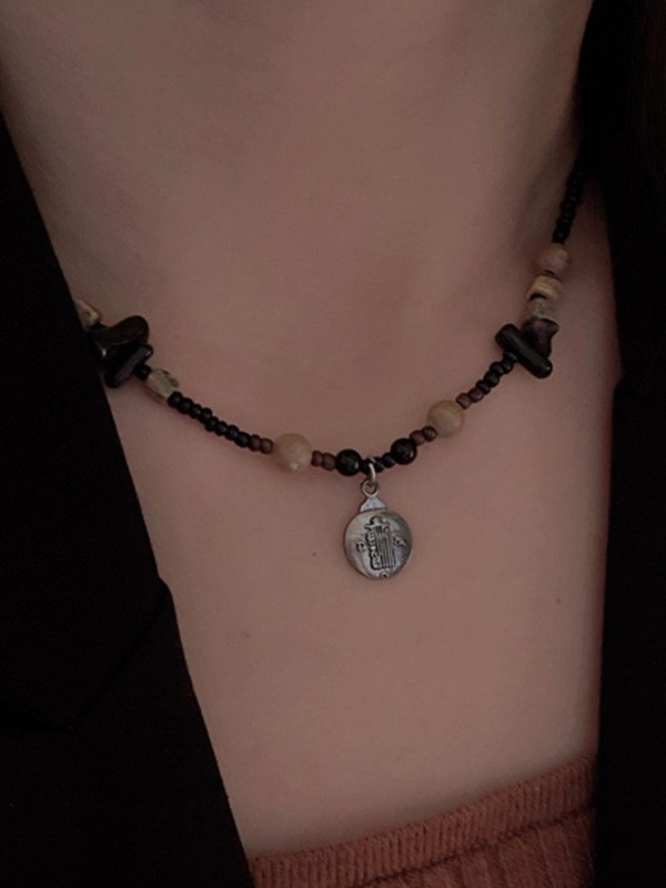 Ethnische Halskette mit Natursteinperlen-2