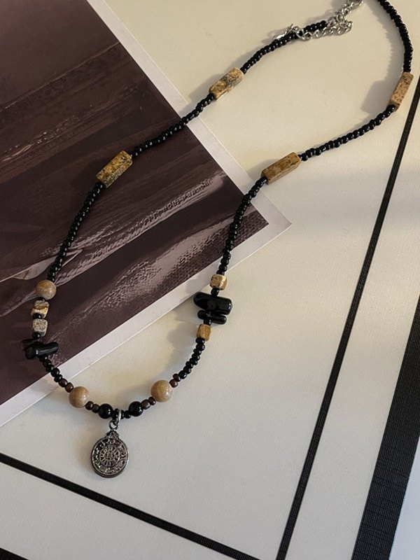 Ethnische Halskette mit Natursteinperlen-3
