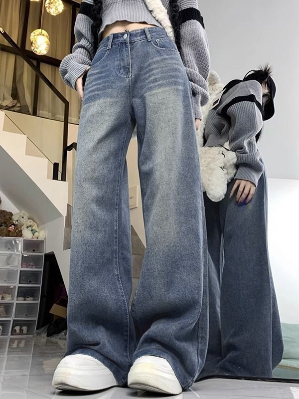 Blaue Vintage-Boyfriend-Jeans mit hohem Bund-1