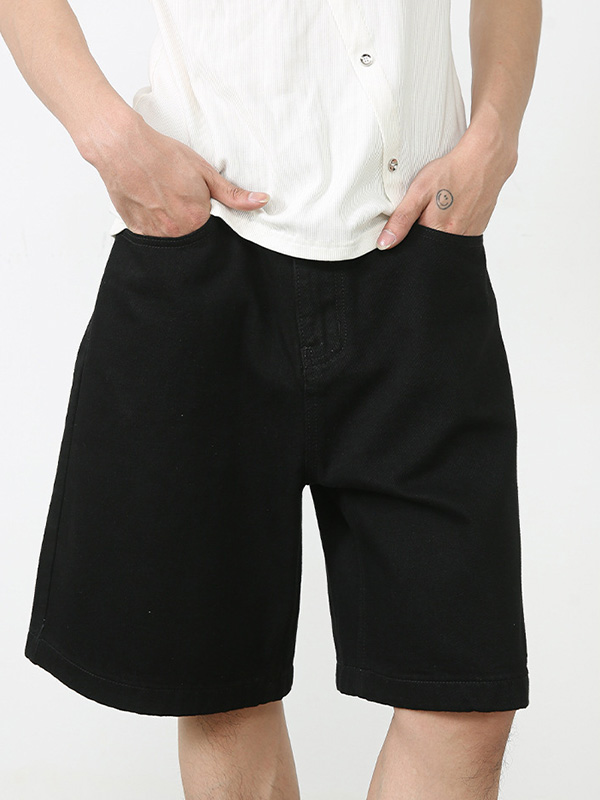 Gerade geschnittene, lockere Jeansshorts mit weitem Bein-3