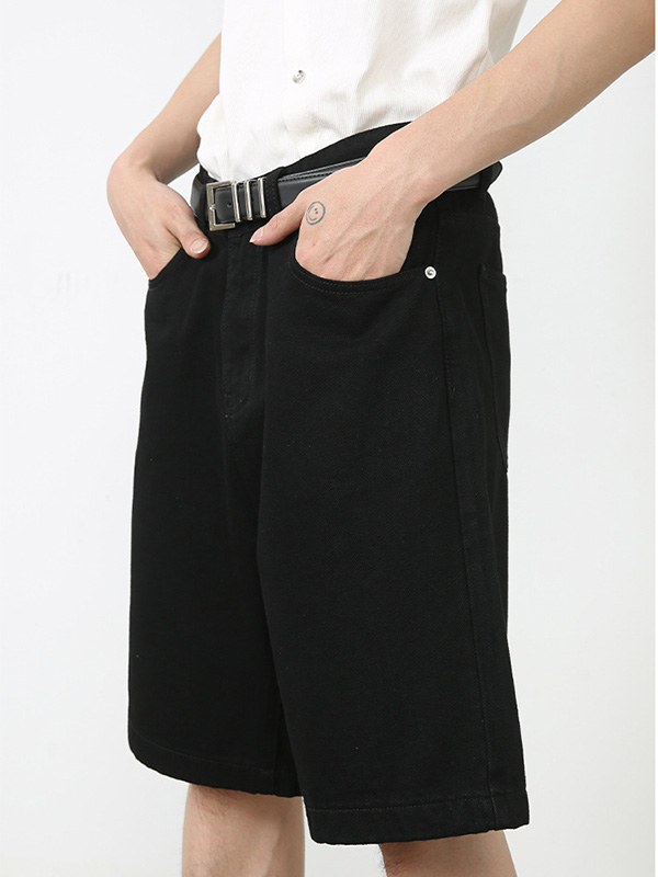 Gerade geschnittene, lockere Jeansshorts mit weitem Bein-4