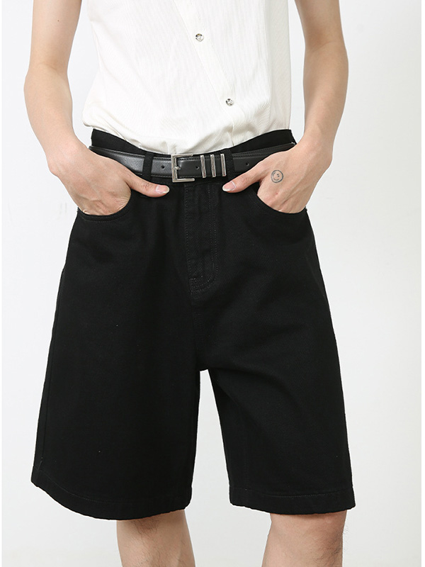 Gerade geschnittene, lockere Jeansshorts mit weitem Bein-6