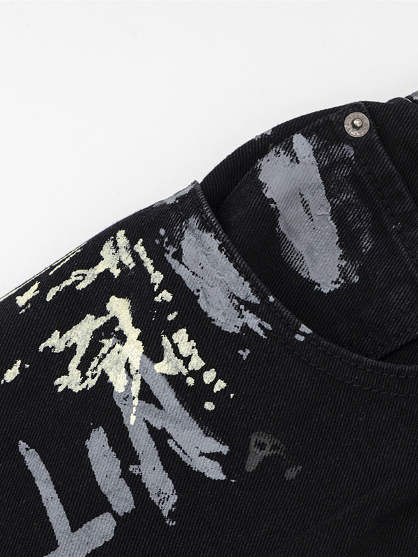 Lockere Jeans mit amerikanischem Graffiti-Buchstaben-Print-3
