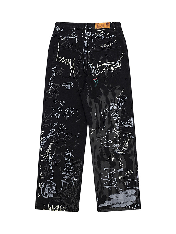 Lockere Jeans mit amerikanischem Graffiti-Buchstaben-Print-1