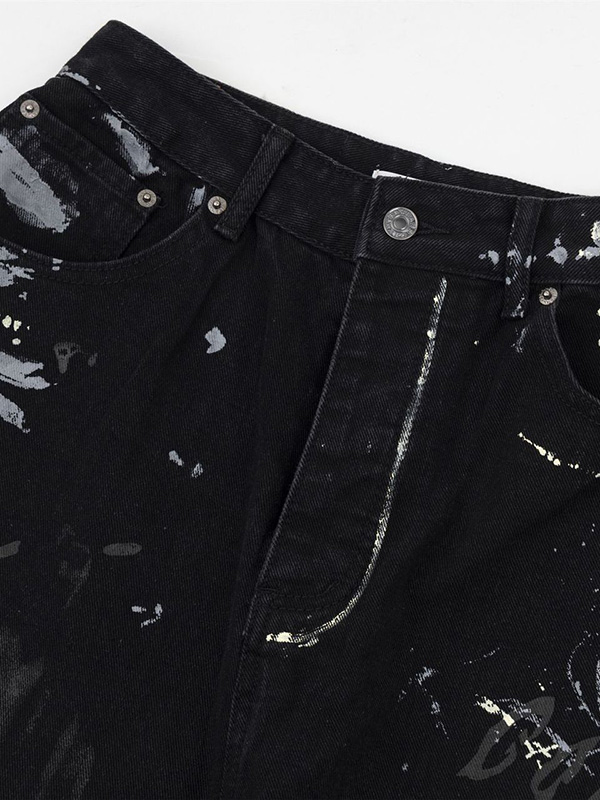 Lockere Jeans mit amerikanischem Graffiti-Buchstaben-Print-2
