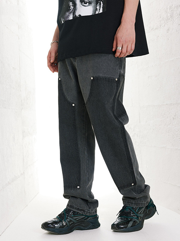 Lockere, verwaschene Cargo-Jeans mit weitem Bein und unregelmäßiger Passform-4
