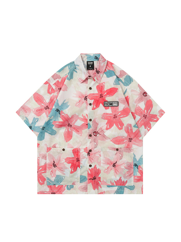 Freizeit-Kurzarmshirt mit Tintenblume-4