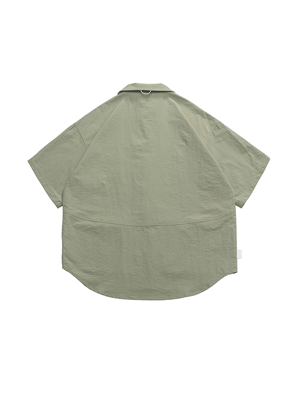 Olivgrünes lockeres japanisches Retro-Kurzarmshirt-1