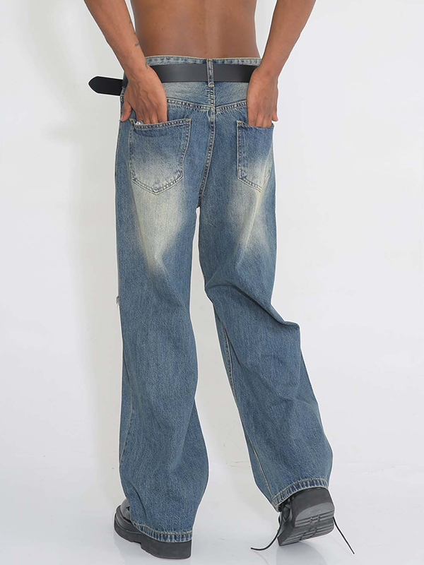 Lockere, gerade geschnittene Jeans mit zerrissenen Knien-3