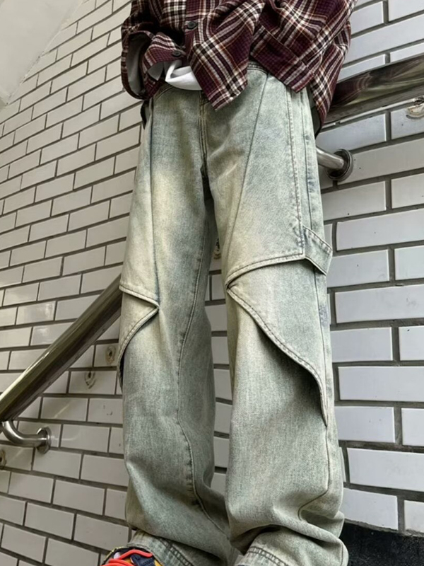 Gerade geschnittene Cargo-Jeans mit weitem Bein-3