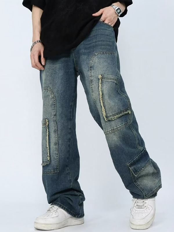 Gerade geschnittene Cargo-Jeans im High Street-Design-2
