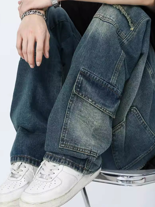 Gerade geschnittene Cargo-Jeans im High Street-Design-3