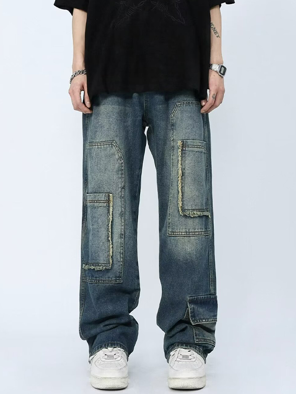 Gerade geschnittene Cargo-Jeans im High Street-Design-1