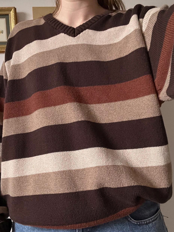 Retro Hottie braune Streifen Pullover-3