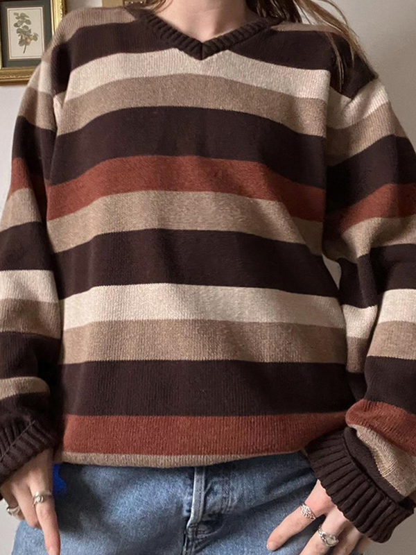 Retro Hottie braune Streifen Pullover-1