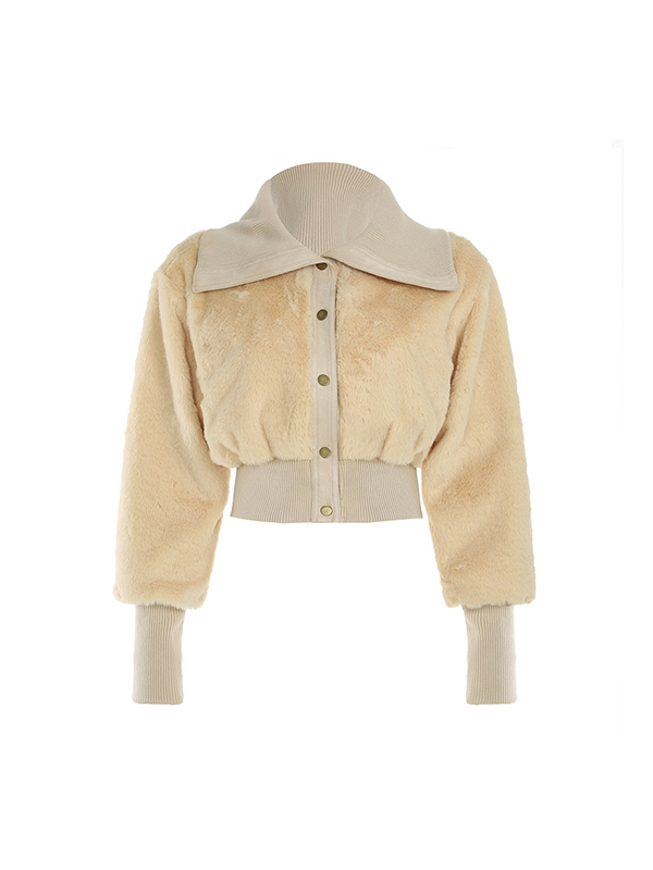 Jacke mit einfarbigem Revers und Plüsch-Taille-4