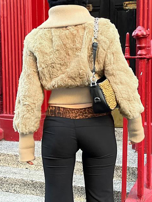 Jacke mit einfarbigem Revers und Plüsch-Taille-3