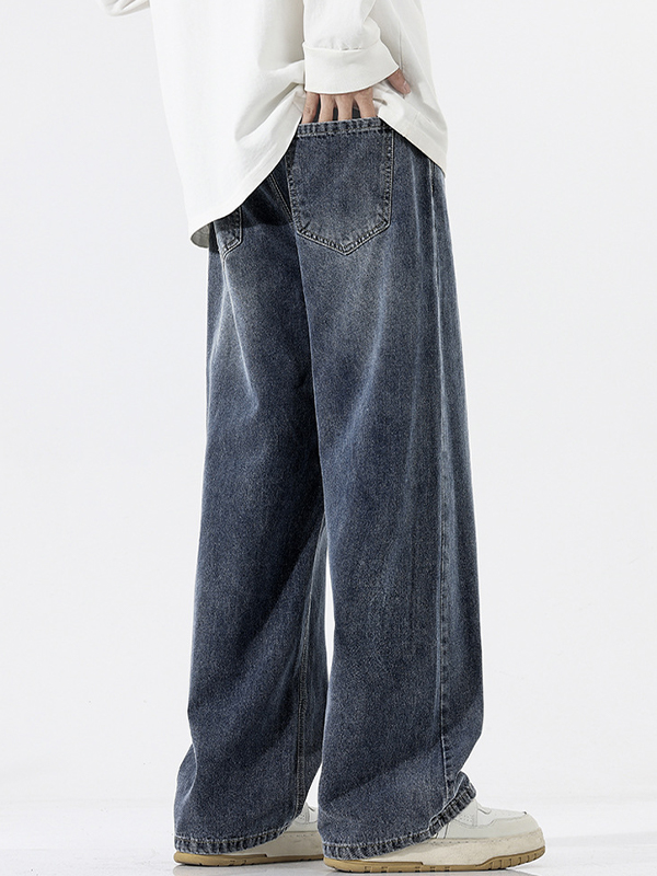 Amerikanische trendige lockere Jeans mit halbelastischer Taille-1
