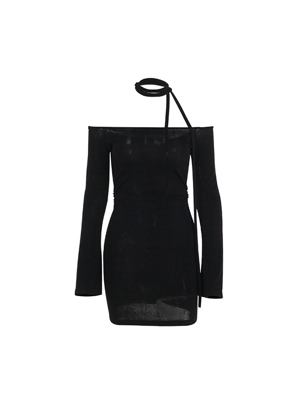 Minikleider mit One-Shoulder-Träger und Schleife-4