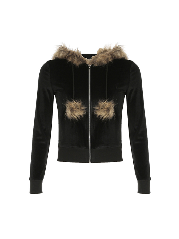 Modische warme Samtjacke in Volltonfarbe-3