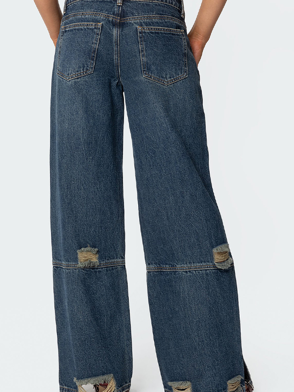 Distressed-Boyfriendjeans mit Schlitzen und niedriger Taille-5