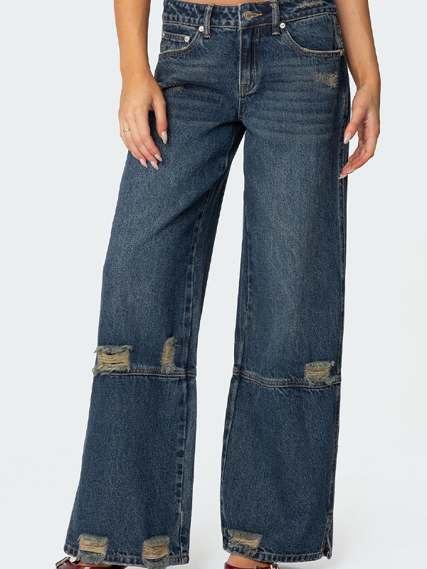 Distressed-Boyfriendjeans mit Schlitzen und niedriger Taille-3