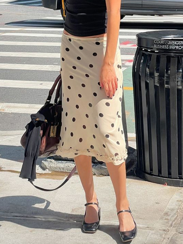 Vintage Polka Dot Pilz Rand Maxi Röcke-3