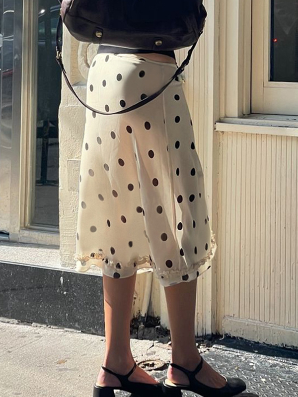 Vintage Polka Dot Pilz Rand Maxi Röcke-2
