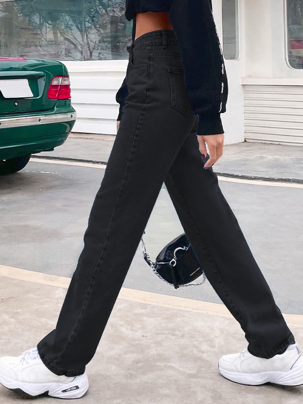 Stylische schwarze Straight Boyfriend Jeans-2