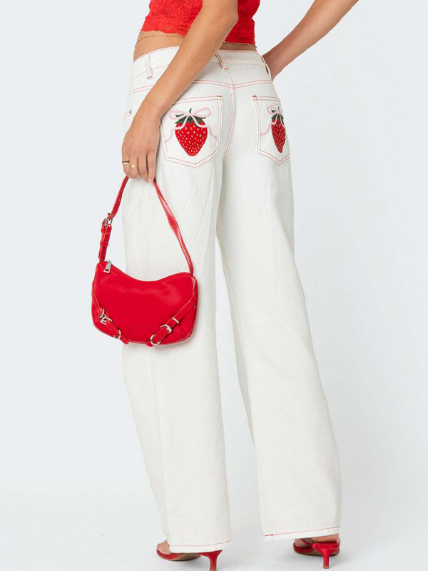 Schleife Erdbeere süße Aufkleber Boyfriend Jeans-3