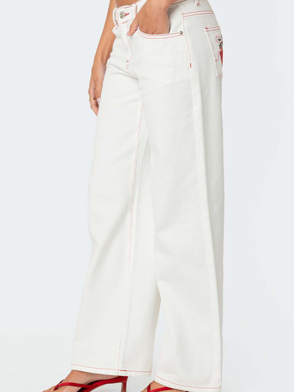 Schleife Erdbeere süße Aufkleber Boyfriend Jeans-2