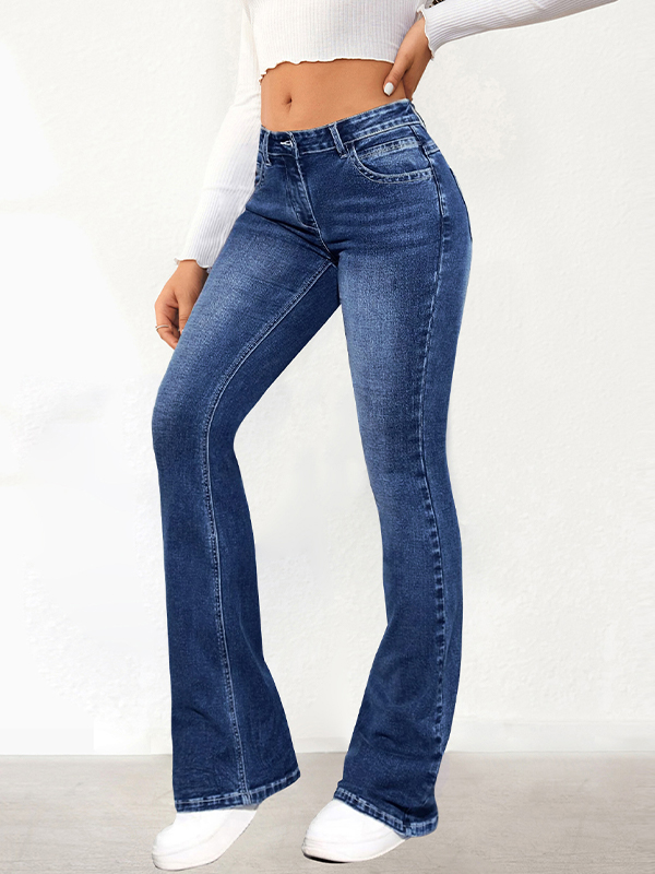 Verwaschene Slim Fit Schlagjeans-1