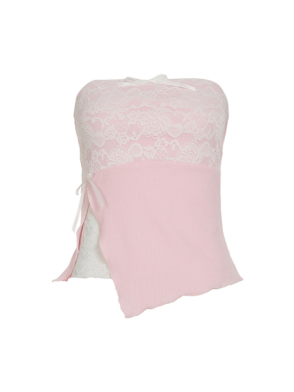 Bandeau-Top mit Spitzen-Patchwork und Schleife-2