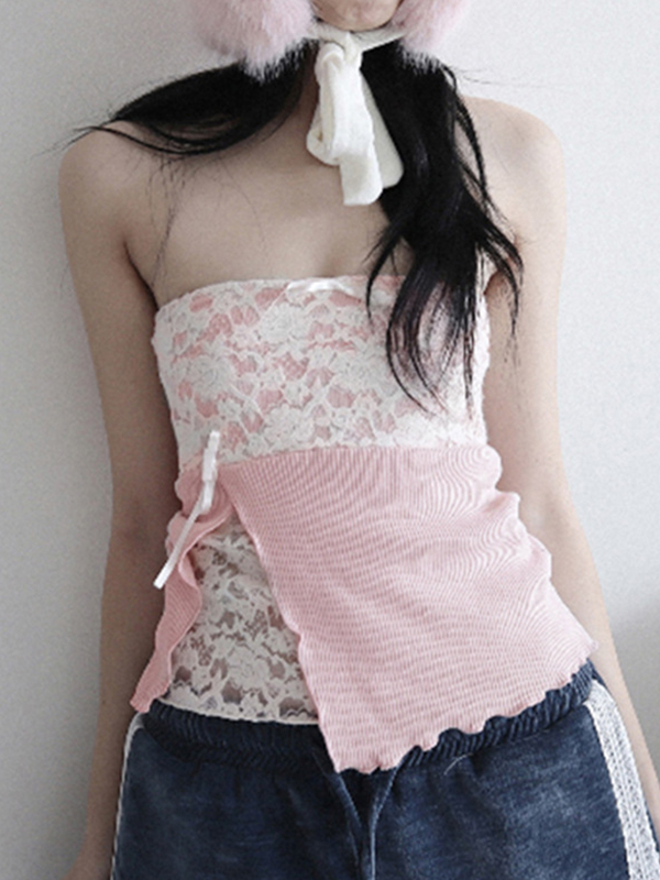 Bandeau-Top mit Spitzen-Patchwork und Schleife-1