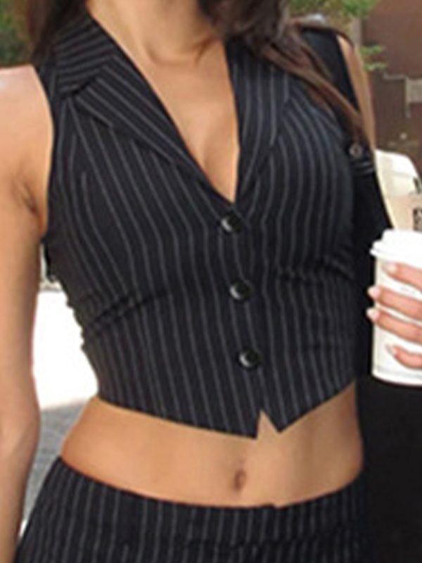 Tanktop mit Anzugkragen und Button-Down-Streifen-2