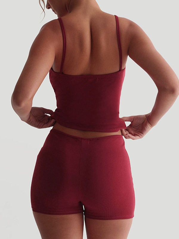 Einfarbiger ärmelloser rückenfreier Zweiteiler-2