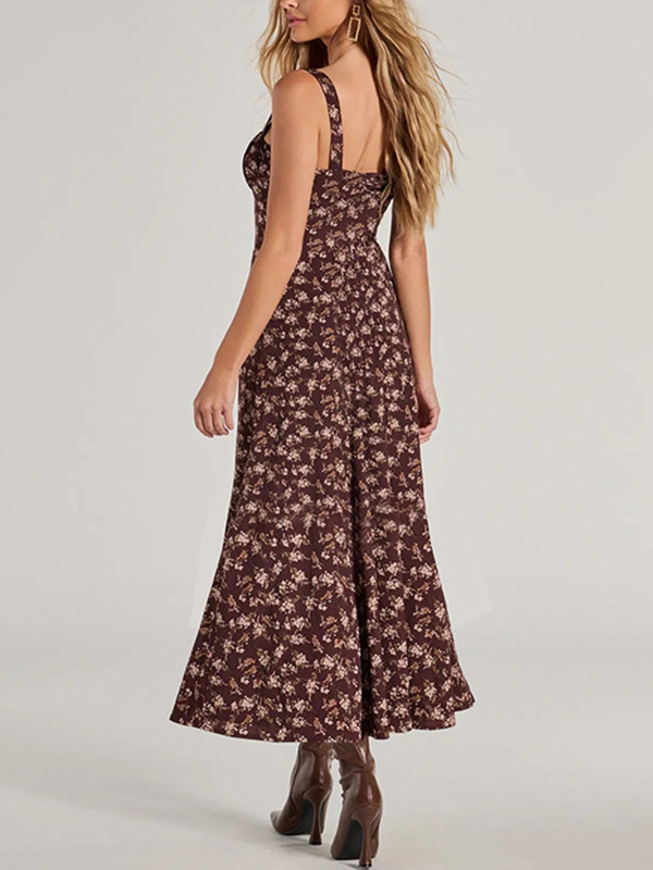 Rückenfreies, schmales Maxikleid mit Blumenmuster-2